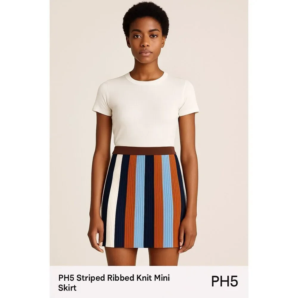 PH5 Striped‎ Ribbed Knit Mini Skirt Brown Multicolor Size 5/US 2 - Picture 3 of 12